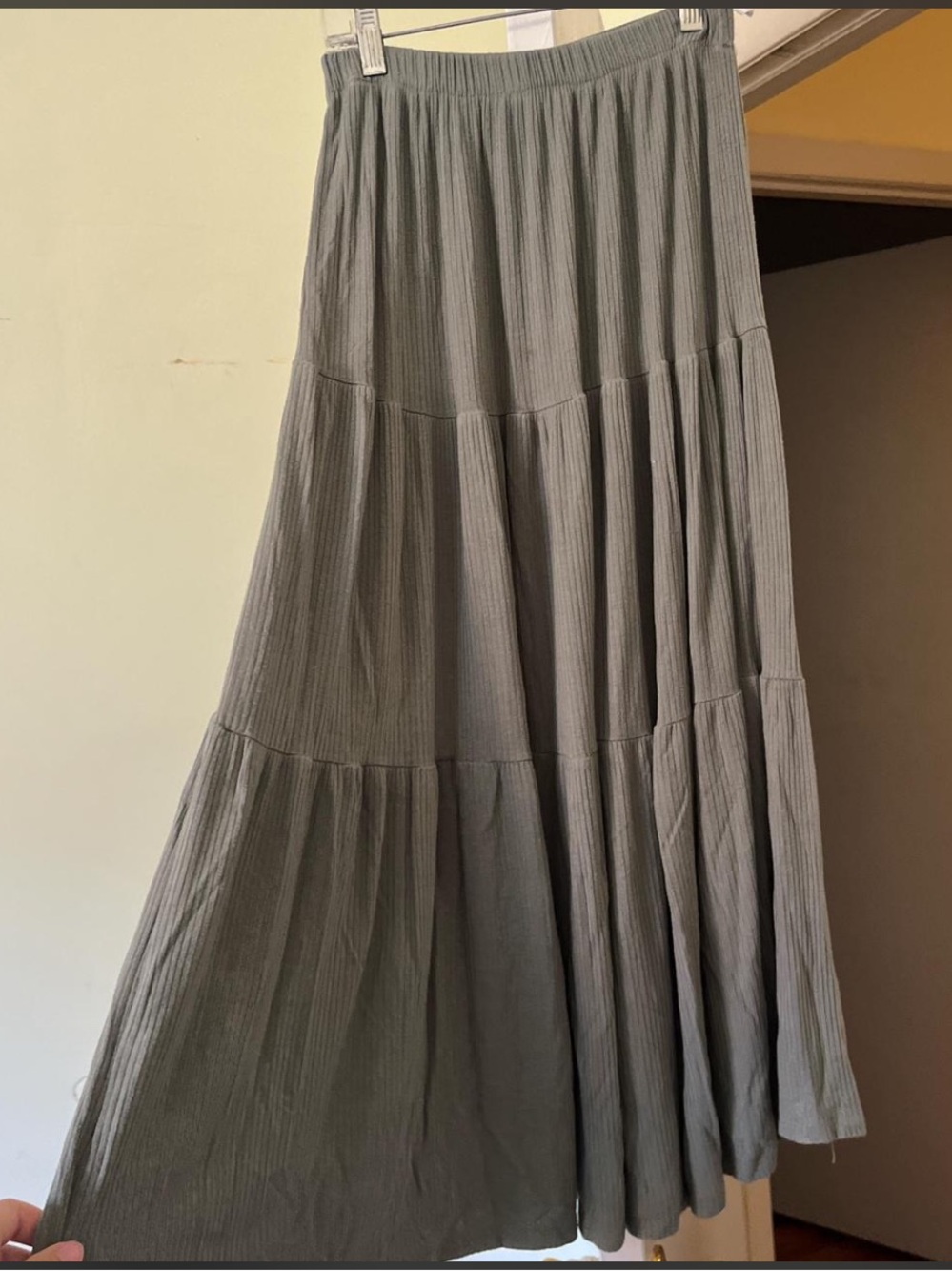 Tiered Maxi Skirt in Gray with Elastic Waistband